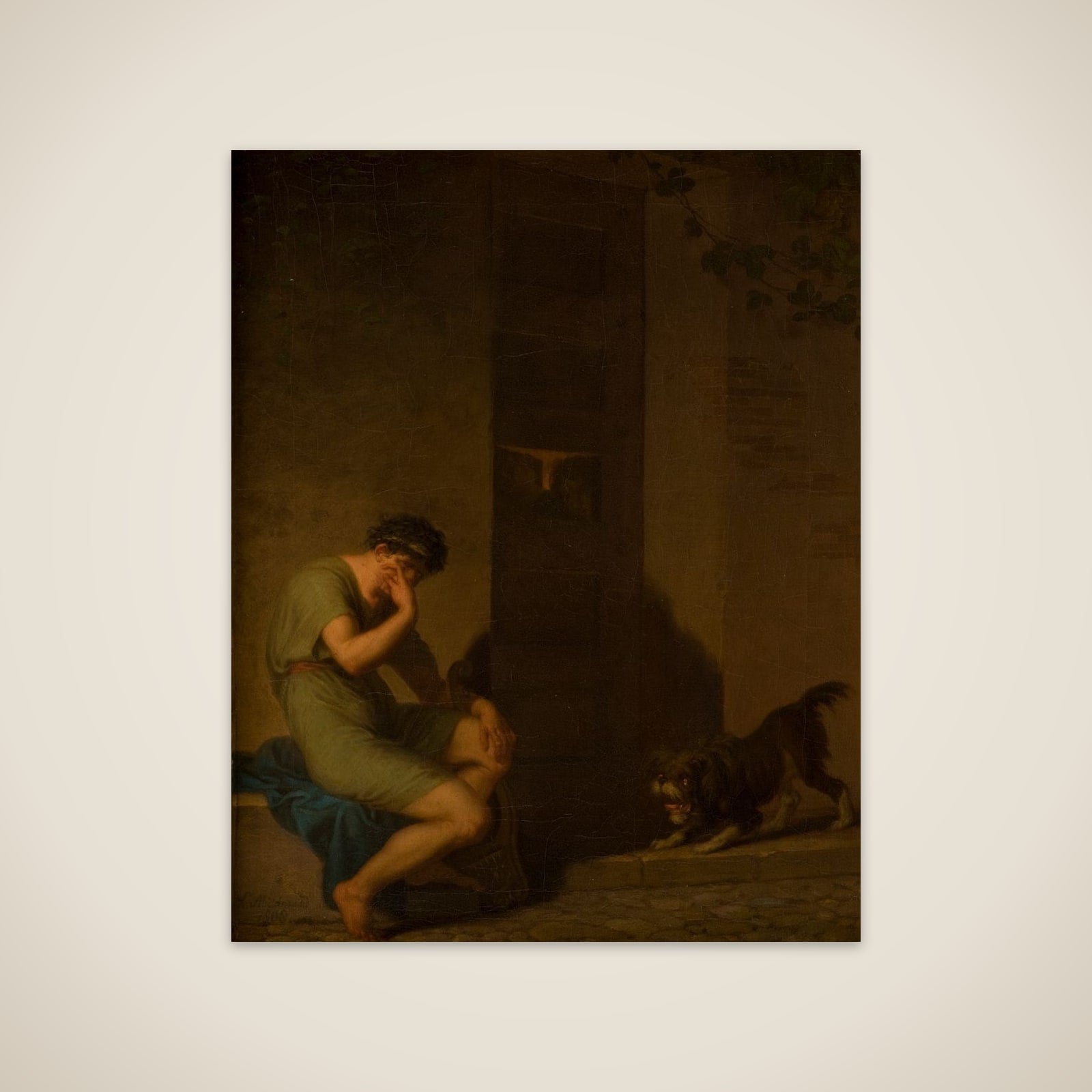 Den romerske digter Tibul der græder uden for sin elskedes dør, fordi han ingen penge har unframed print