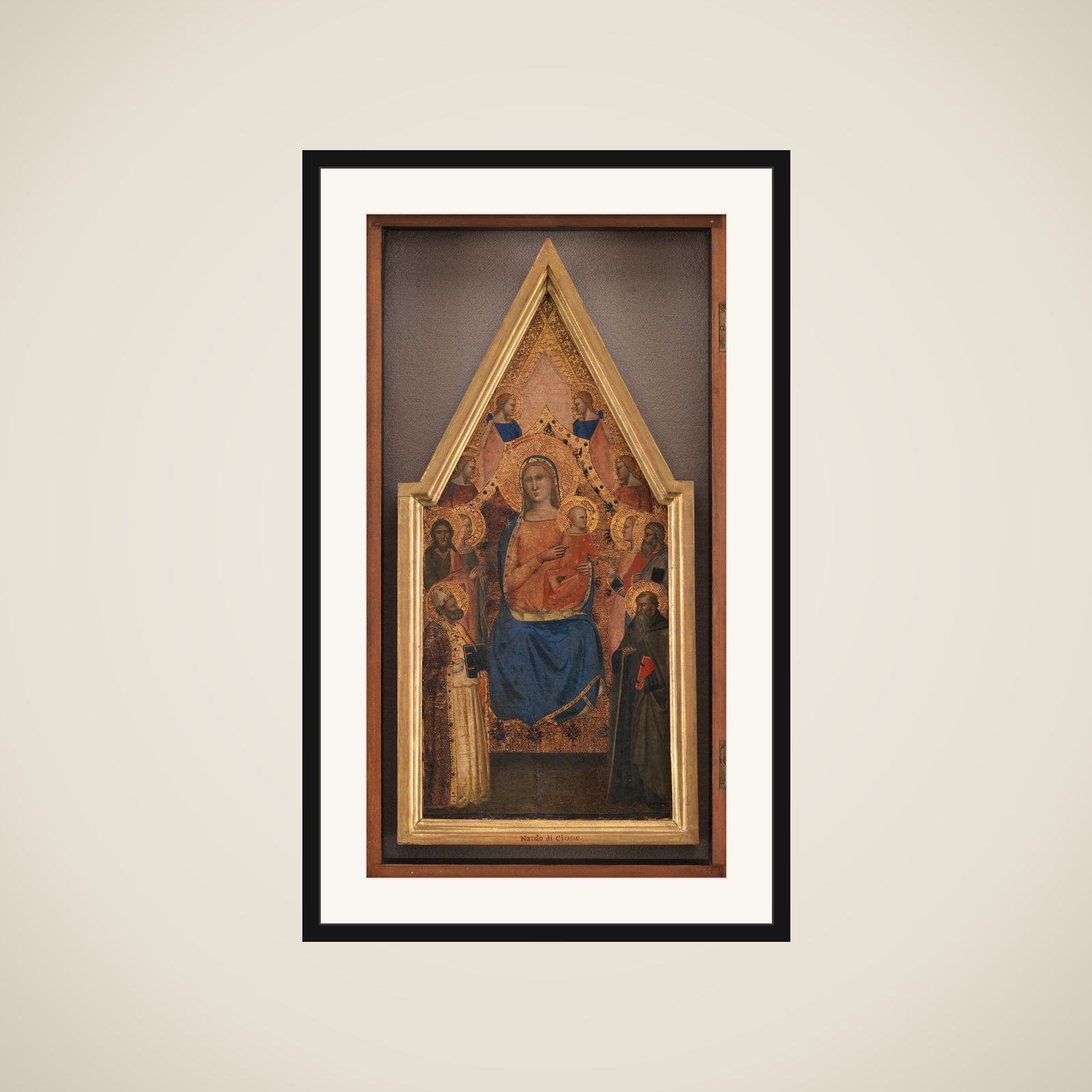 Madonna med Barnet, omgivet af helgener og engle framed