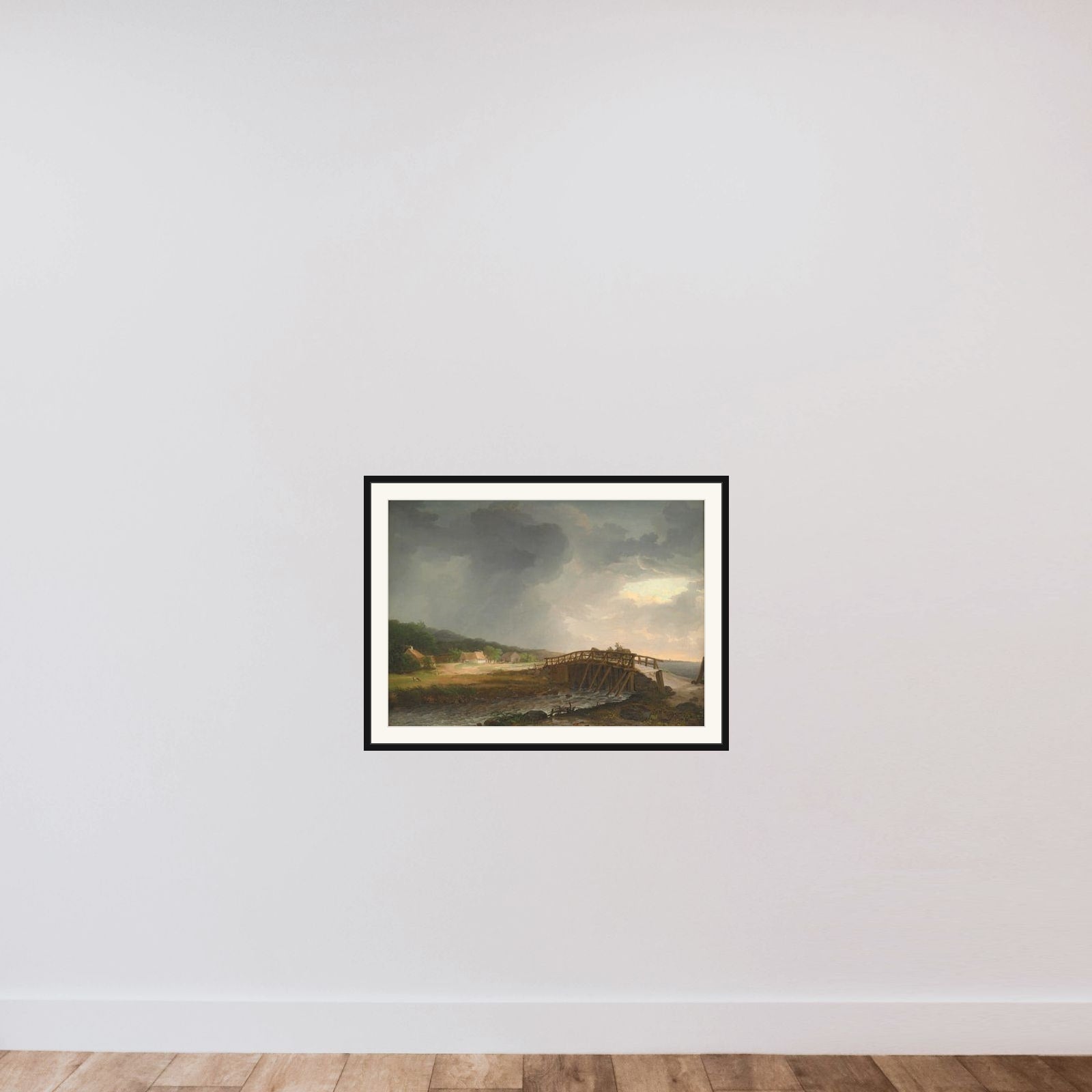 Broen over Tryggevælde å med udsigt til Køge framed — shown to scale