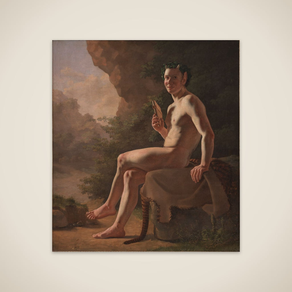 Ung Pan i en grotte. Modelfigur unframed print