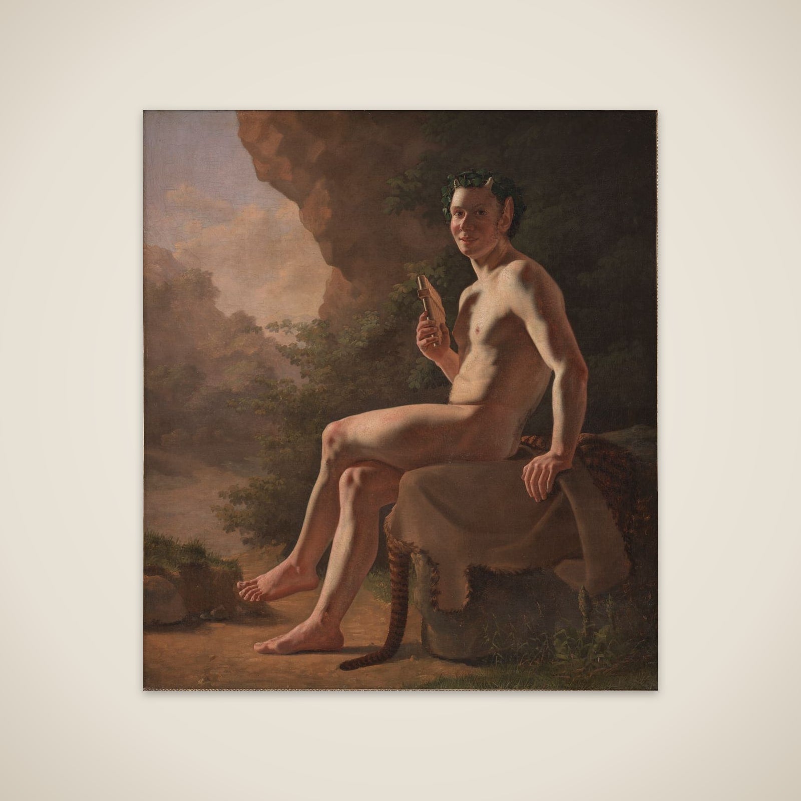 Ung Pan i en grotte. Modelfigur unframed print