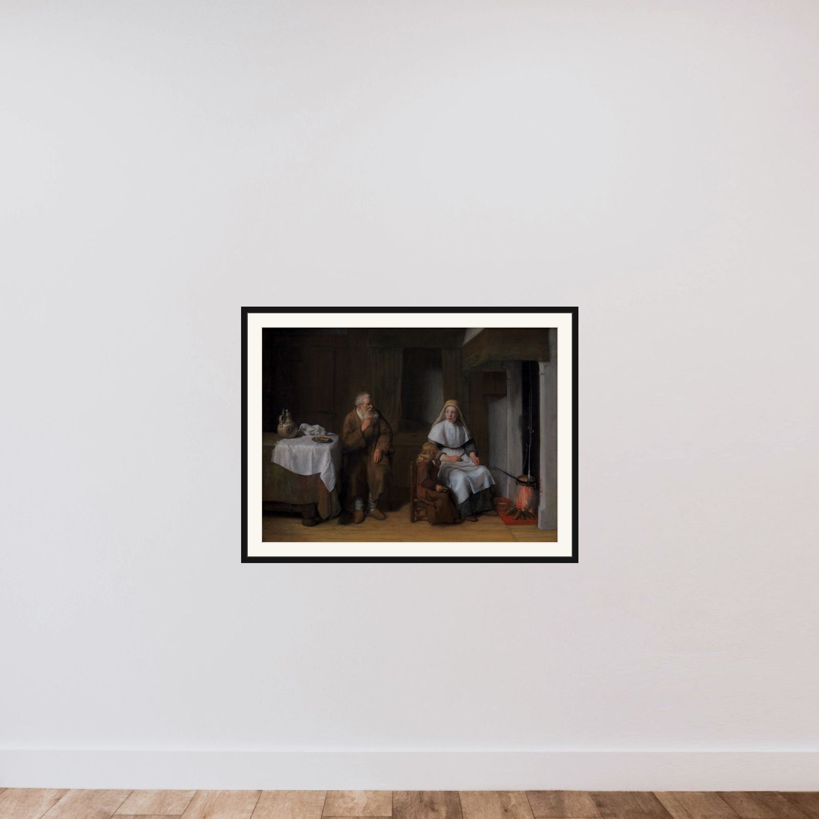 Profeten Elias hos enken i Sarepta og hendes søn framed — shown to scale