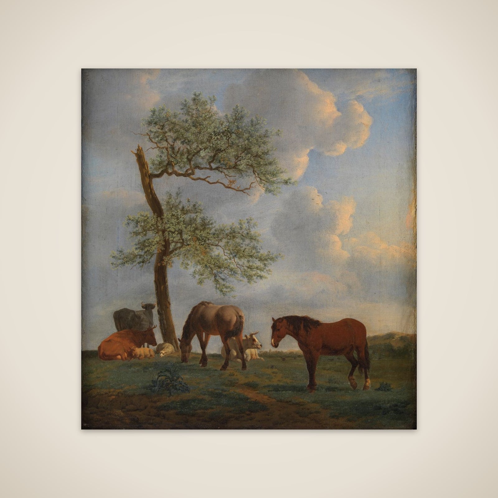 Græsgang med heste og kvæg unframed print