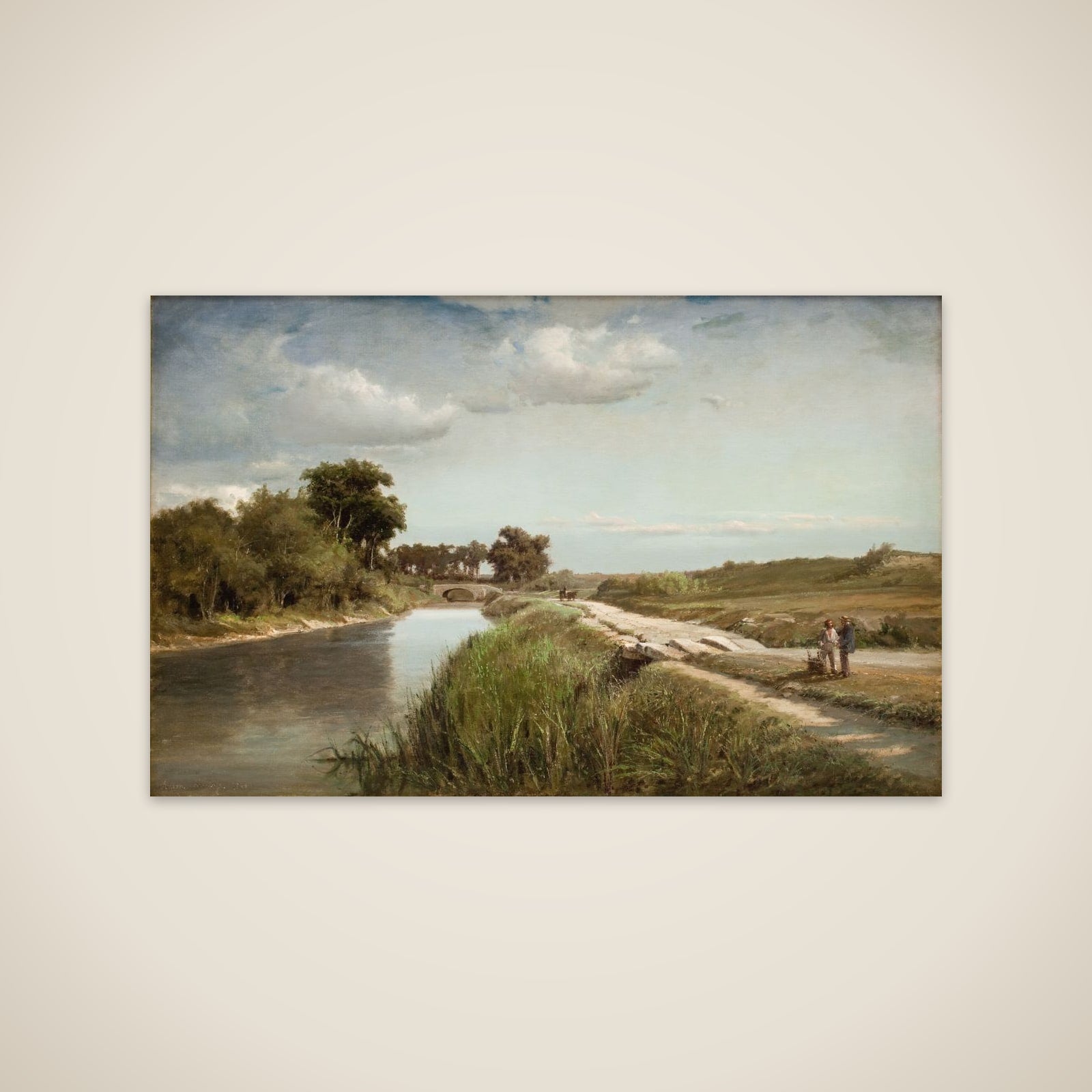 Fransk flodlandskab med en bro unframed print