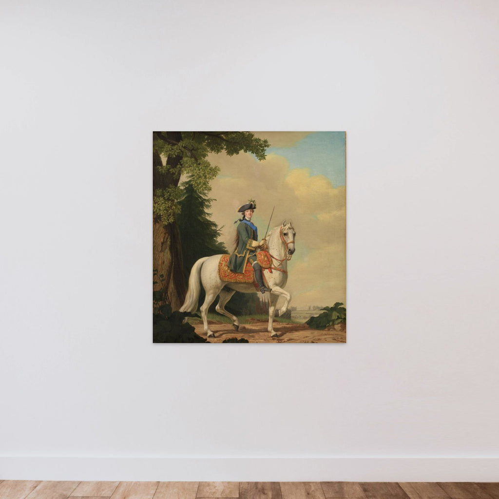 Katharina II af Rusland, ridende i garderuniform på hesten Brillante, den 28. juni 1762 unframed — shown to scale