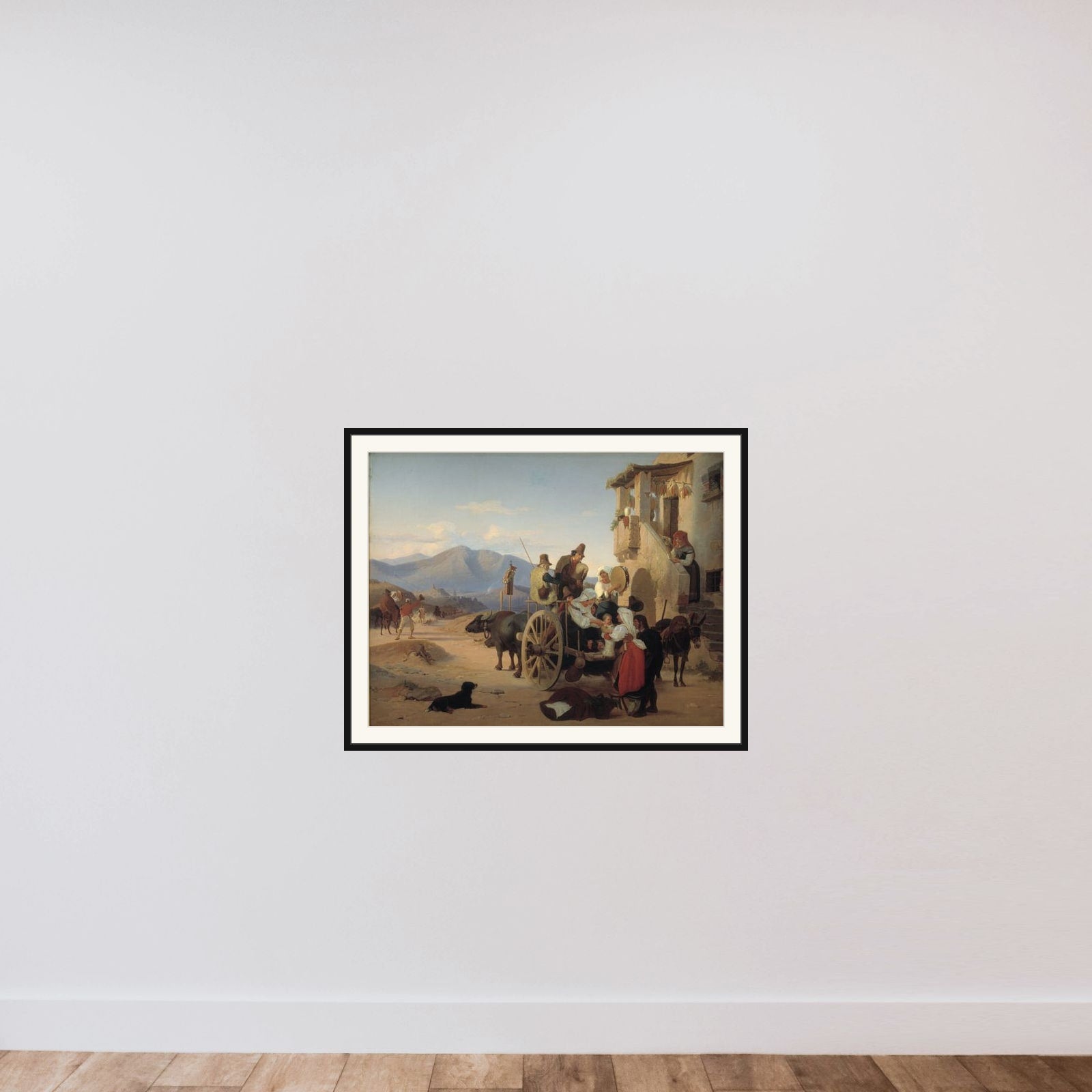 Romerske landfolk drager til marked framed — shown to scale