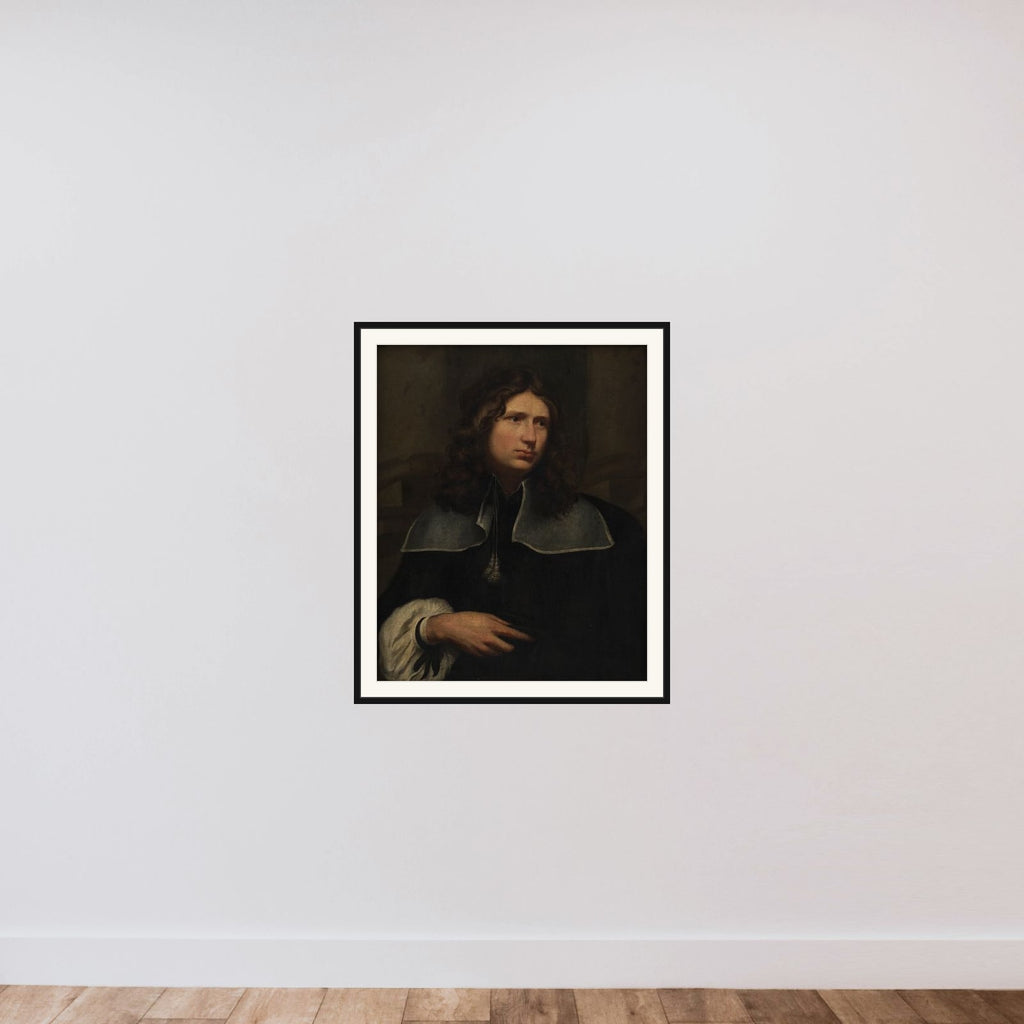 Portræt af en ung mand framed — shown to scale