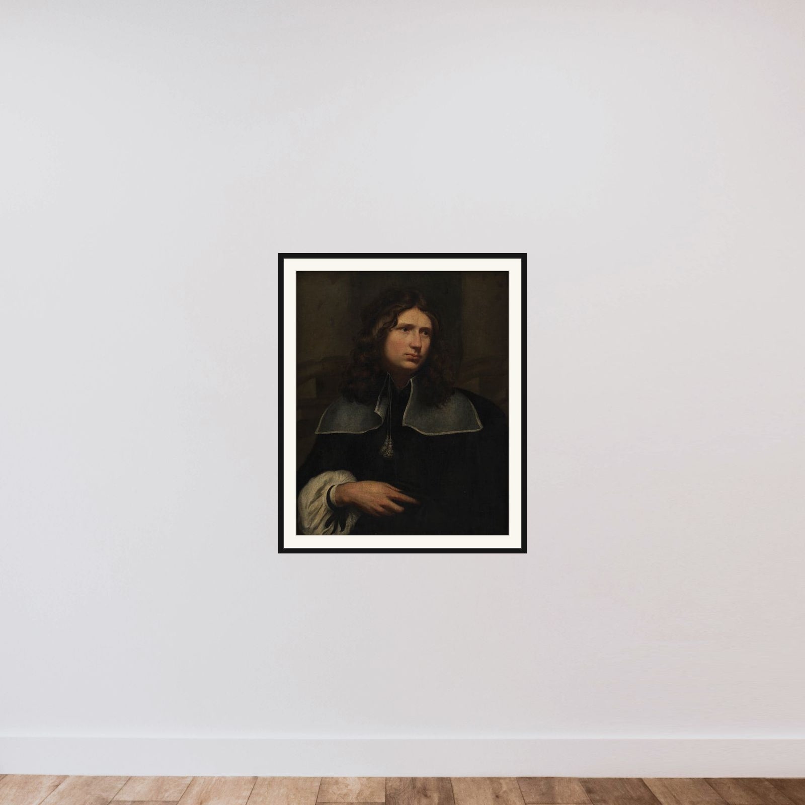 Portræt af en ung mand framed — shown to scale
