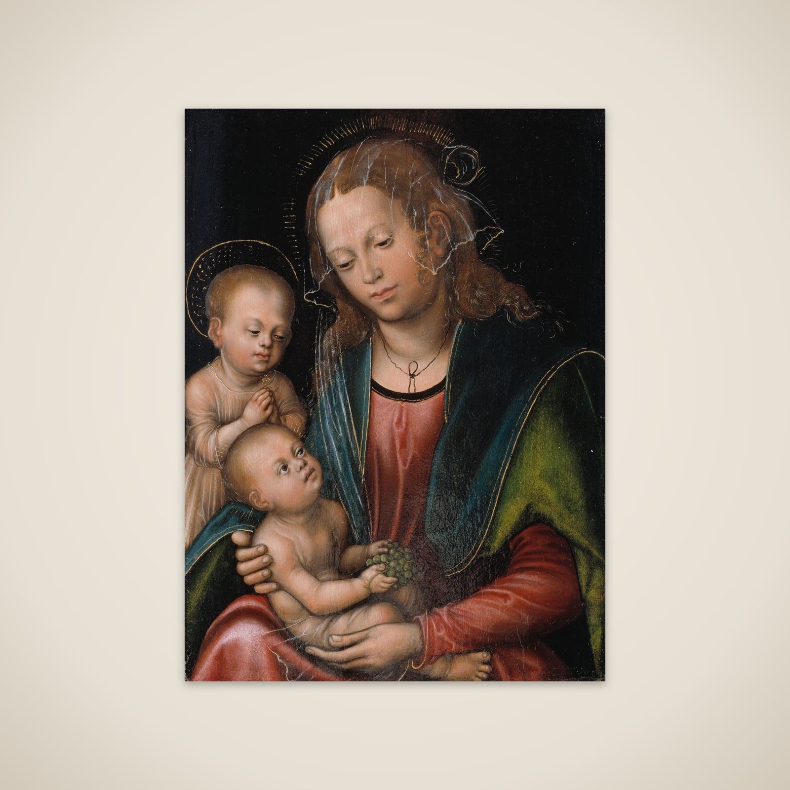 Maria med barnet og den lille Johannes unframed print