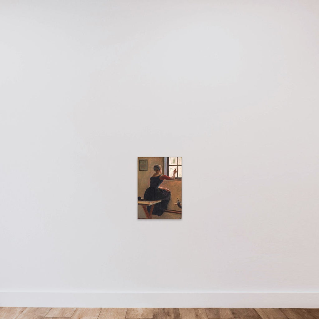 En ung jysk bondepige skriver vennens navn på den duggede rude unframed — shown to scale