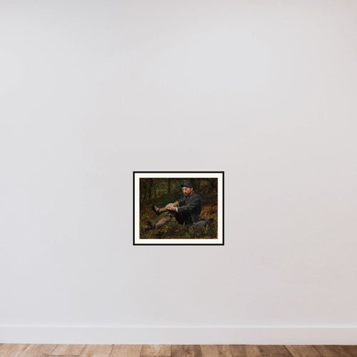 Arkitekten Thorvald Bindesbøll i en granskov på Kullen framed — shown to scale