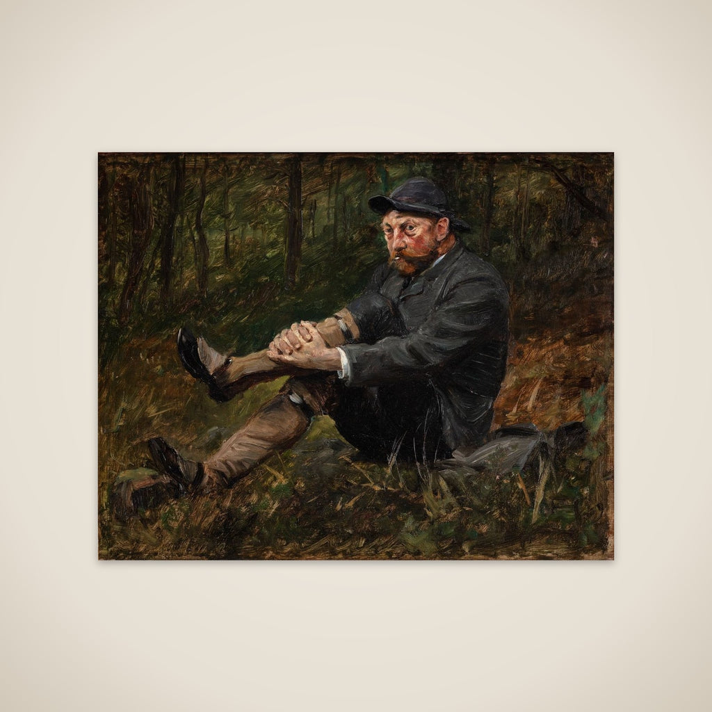 Arkitekten Thorvald Bindesbøll i en granskov på Kullen unframed print