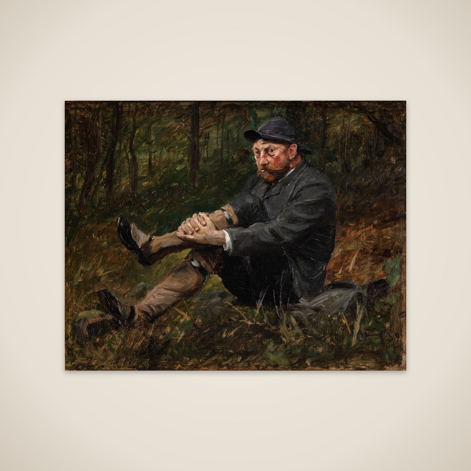 Arkitekten Thorvald Bindesbøll i en granskov på Kullen unframed print