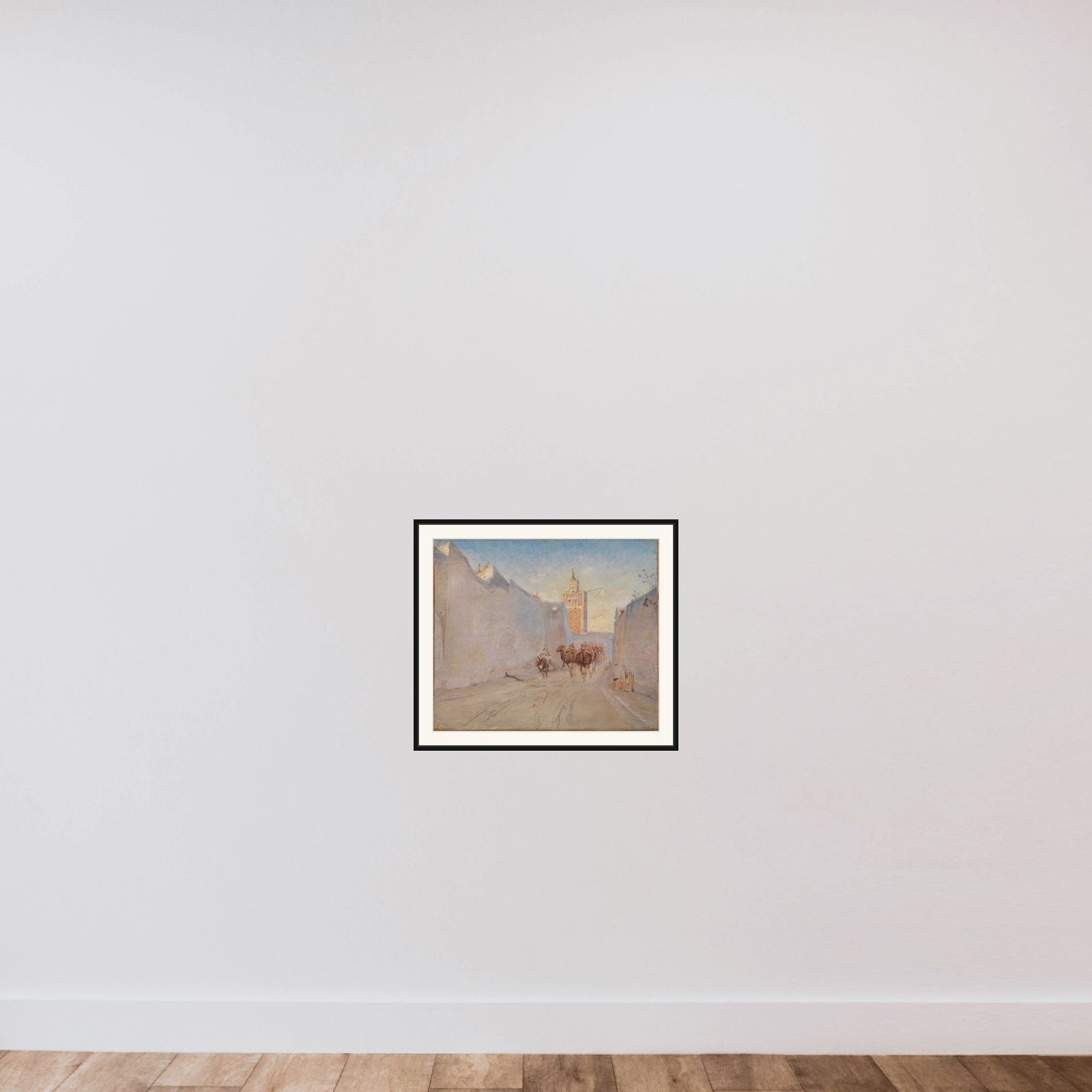 Gade med kameler i Tunis framed — shown to scale
