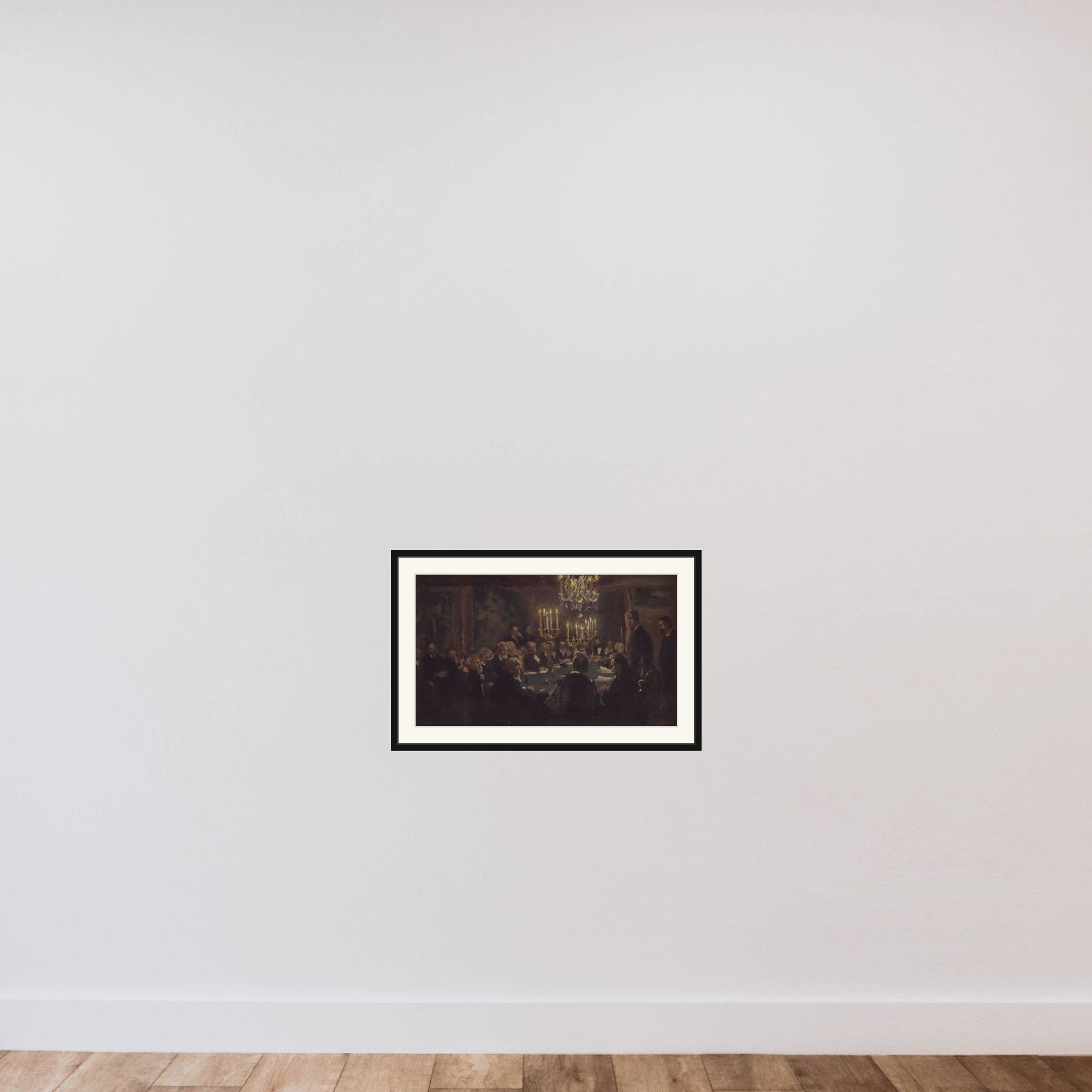 Kompositionsskitse til "Et Møde i Videnskabernes Selskab" i Videnskabernes Selskab framed — shown to scale