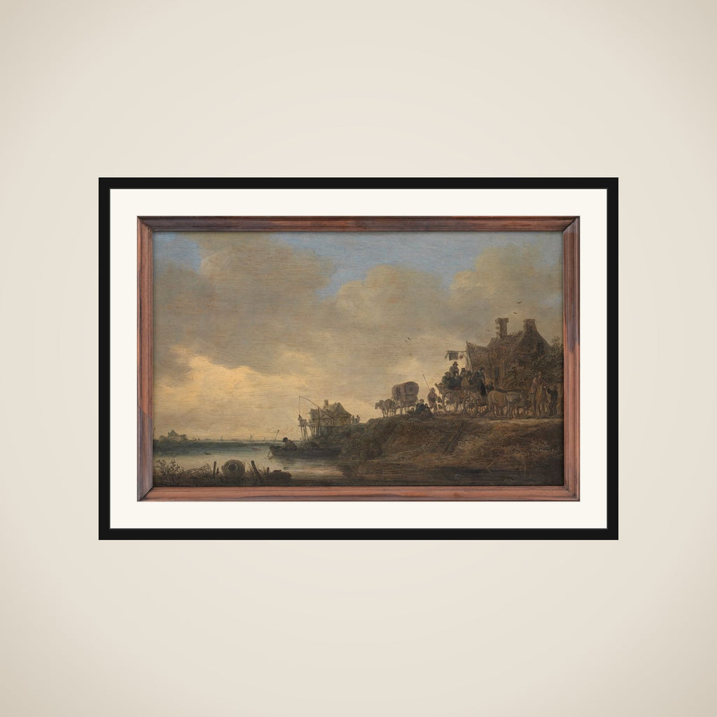 Flodlandskab med værtshuset "Svanen" framed