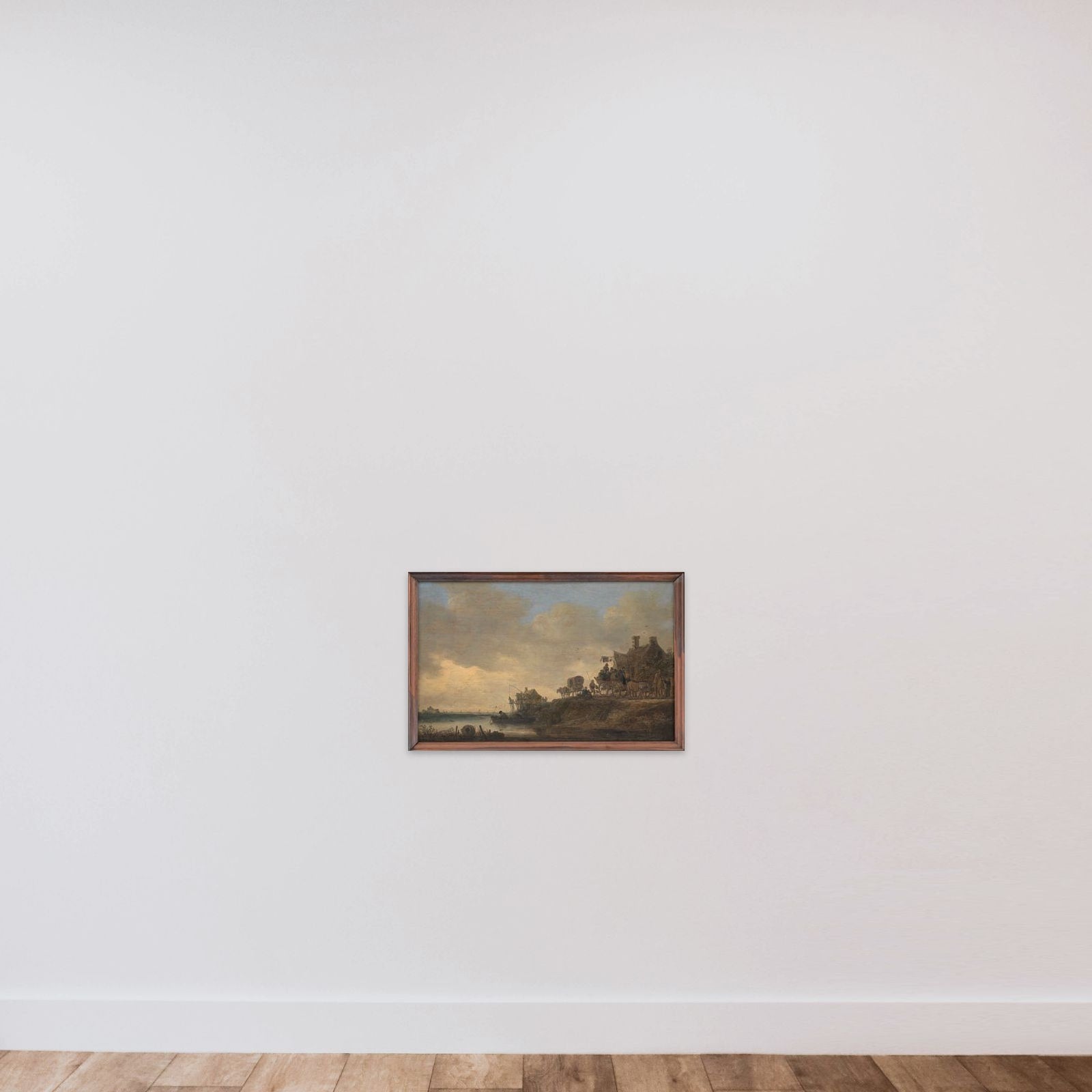 Flodlandskab med værtshuset "Svanen" unframed — shown to scale