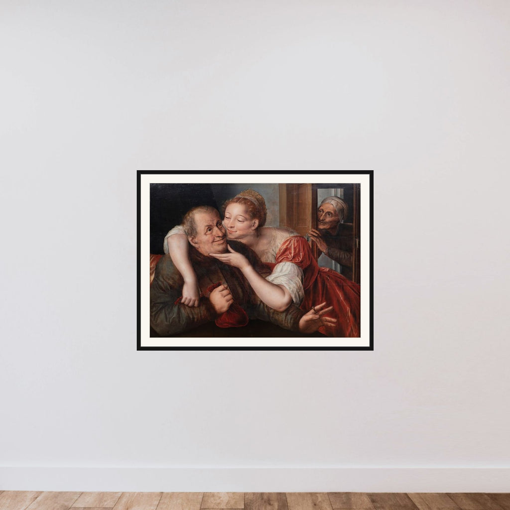 Det umage kærestepar framed — shown to scale