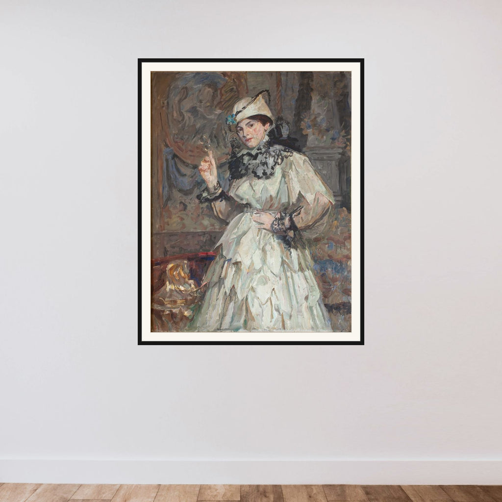 Kunstnerens datter i karnevalsdragt framed — shown to scale