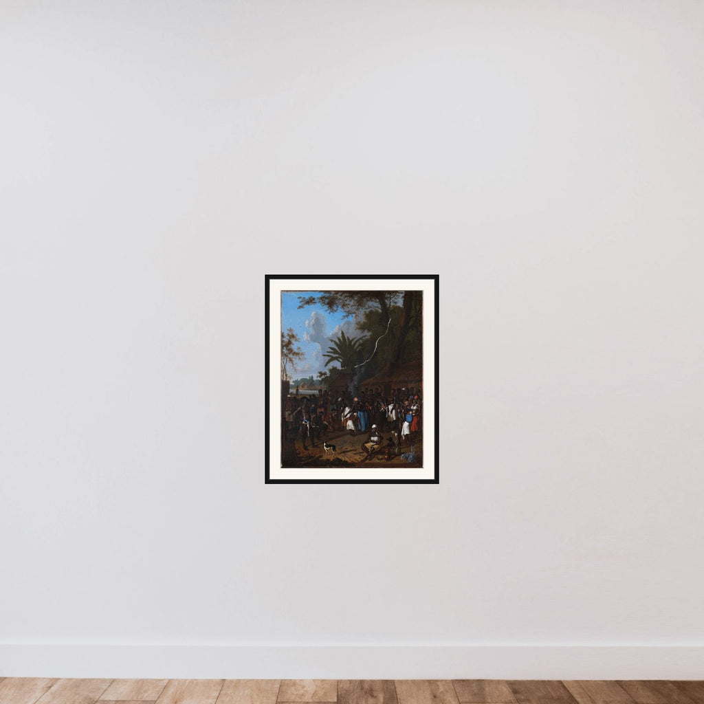 Sammenkomst af slavegjorte på en af Jonas Witsens plantager i Surinam framed — shown to scale