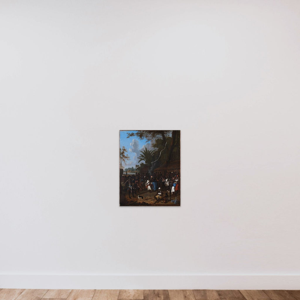 Sammenkomst af slavegjorte på en af Jonas Witsens plantager i Surinam unframed — shown to scale