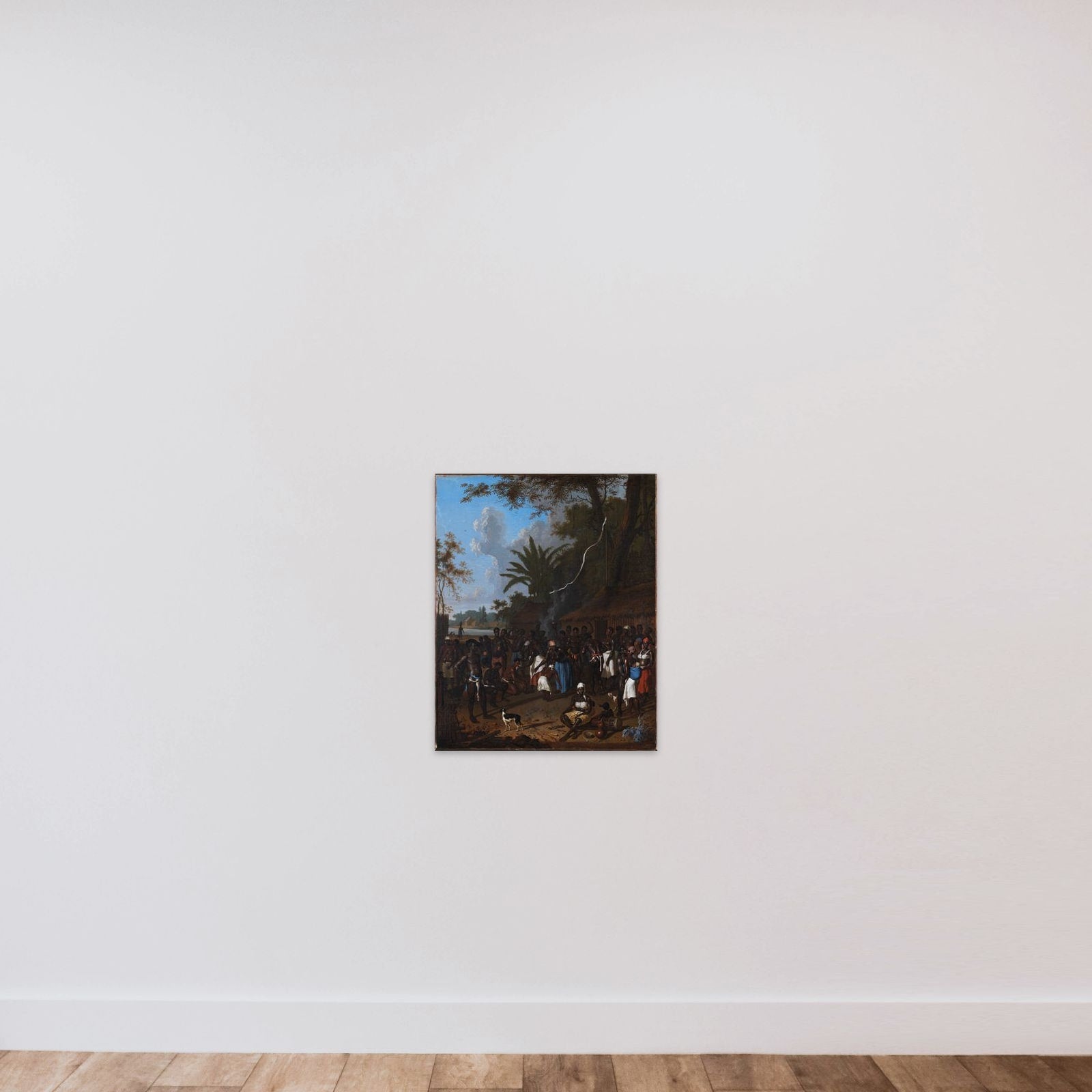 Sammenkomst af slavegjorte på en af Jonas Witsens plantager i Surinam unframed — shown to scale
