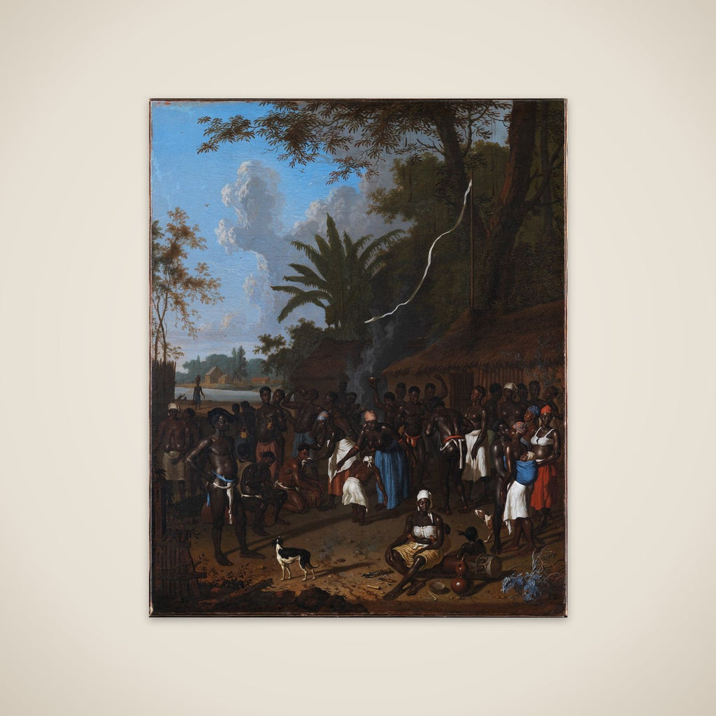 Sammenkomst af slavegjorte på en af Jonas Witsens plantager i Surinam unframed print
