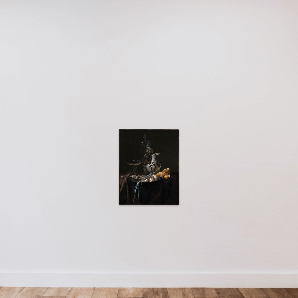 Stilleben. Måltidsstykke med sølvkande unframed — shown to scale