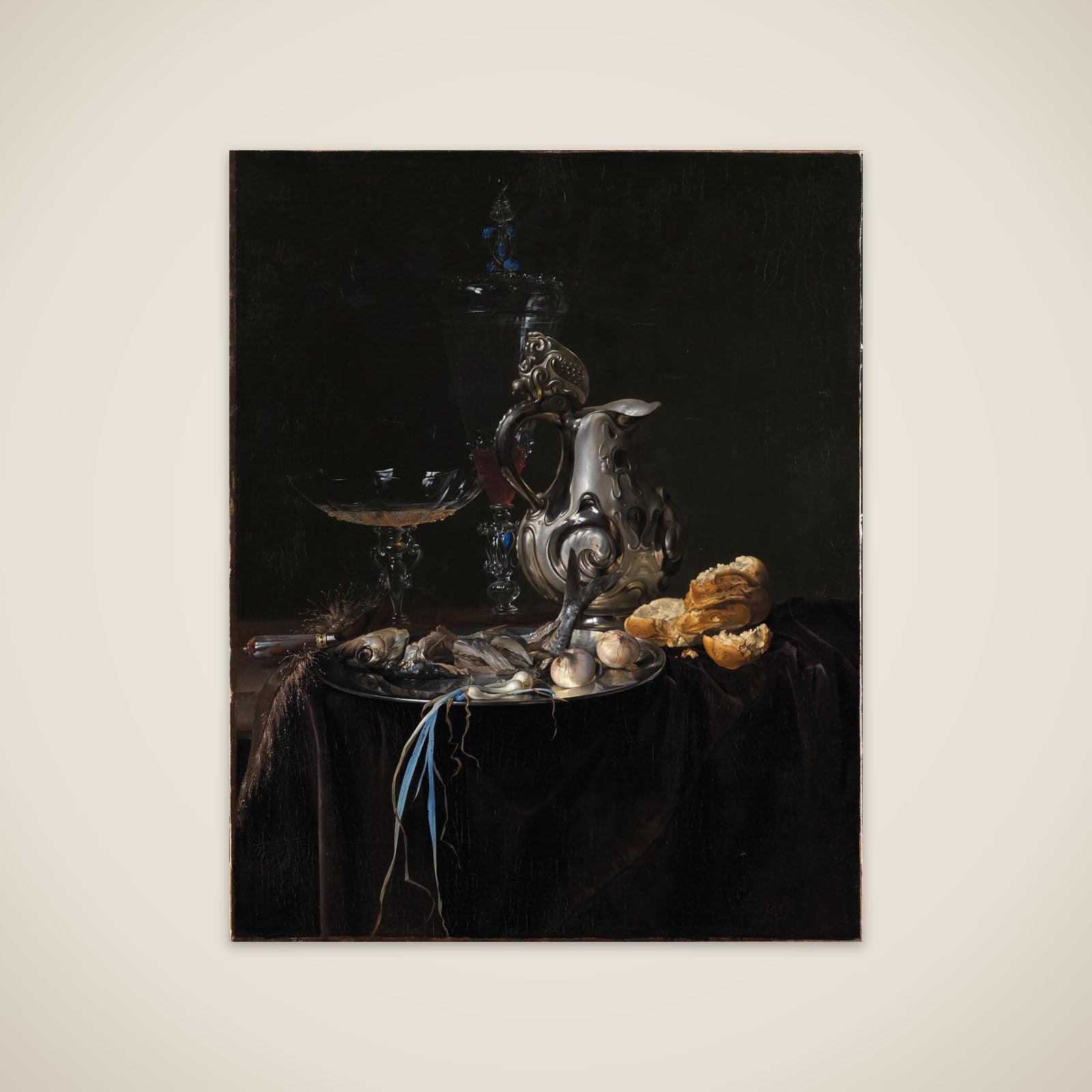 Stilleben. Måltidsstykke med sølvkande unframed print