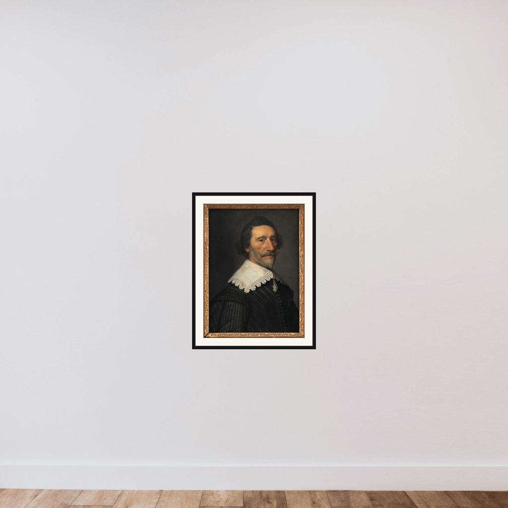 Portræt af den hollandske digter og historieskriver Pieter Cornelisz Hooft (1581-1647) framed — shown to scale