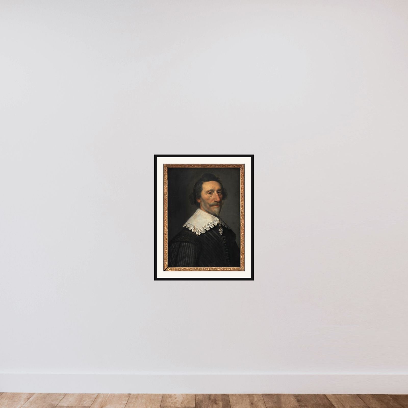 Portræt af den hollandske digter og historieskriver Pieter Cornelisz Hooft (1581-1647) framed — shown to scale