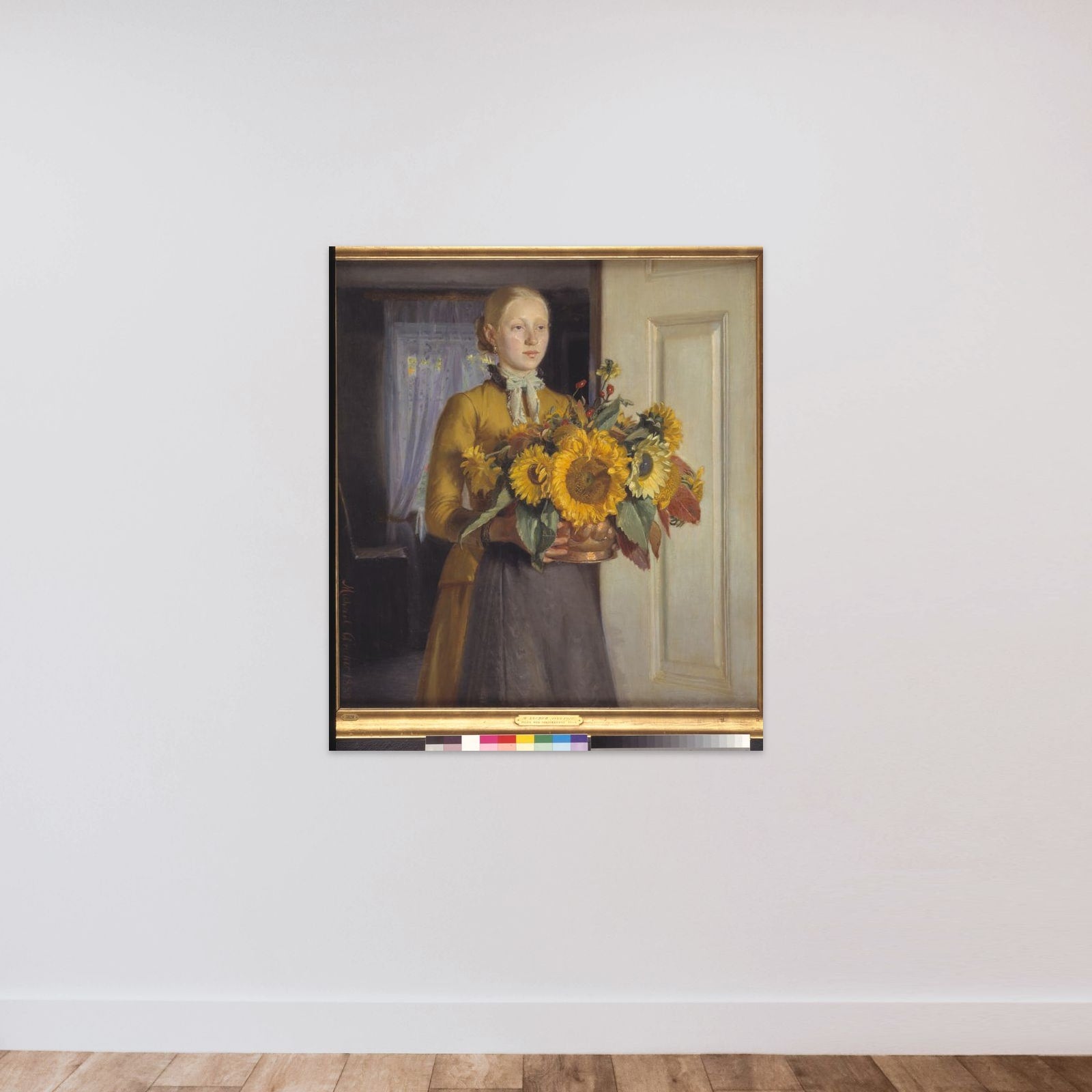 Pigen med solsikkerne unframed — shown to scale