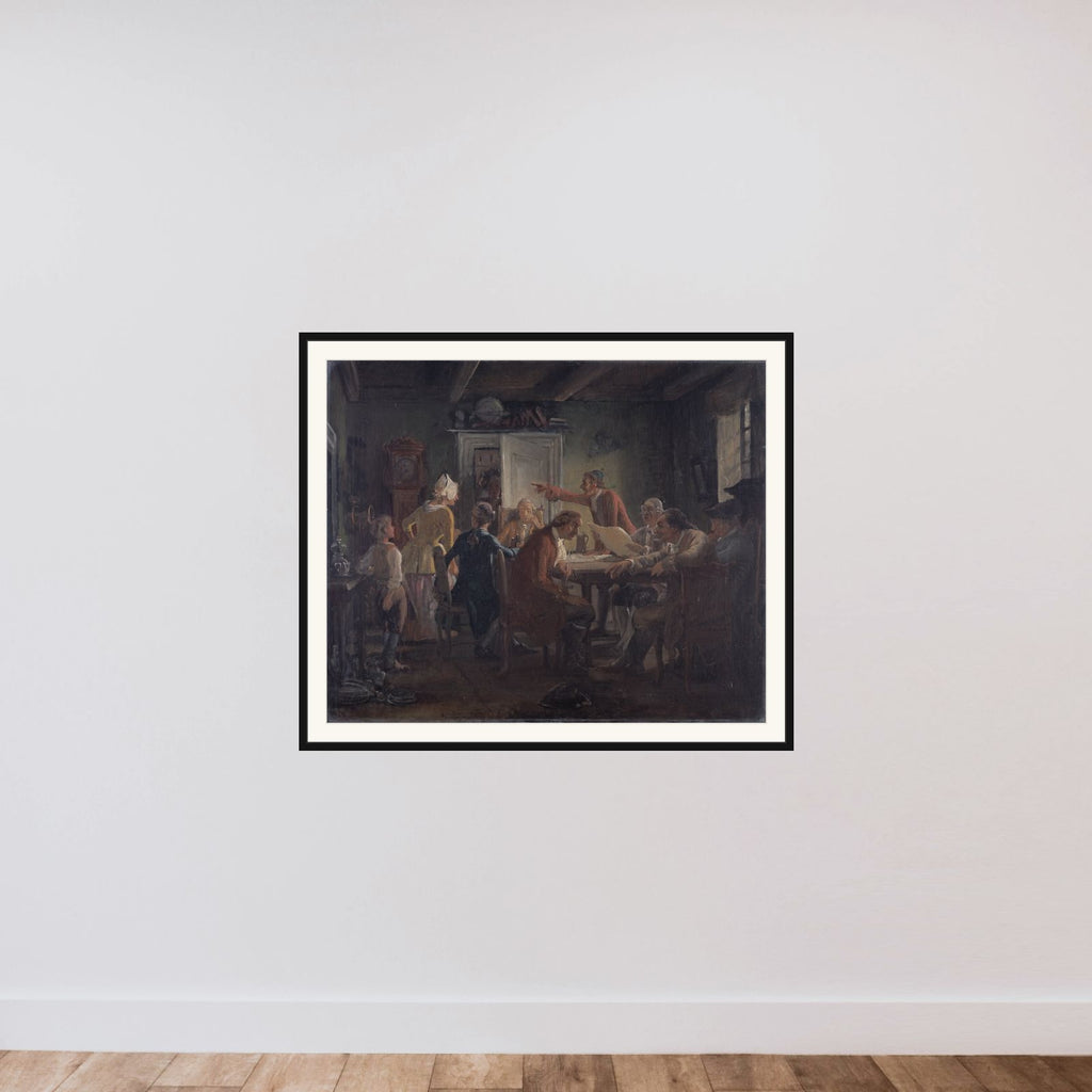 Collegium Politicum. Fra Ludvig Holbergs Den Politiske Kandestøber, 1. Akt, 2.Scene. framed — shown to scale