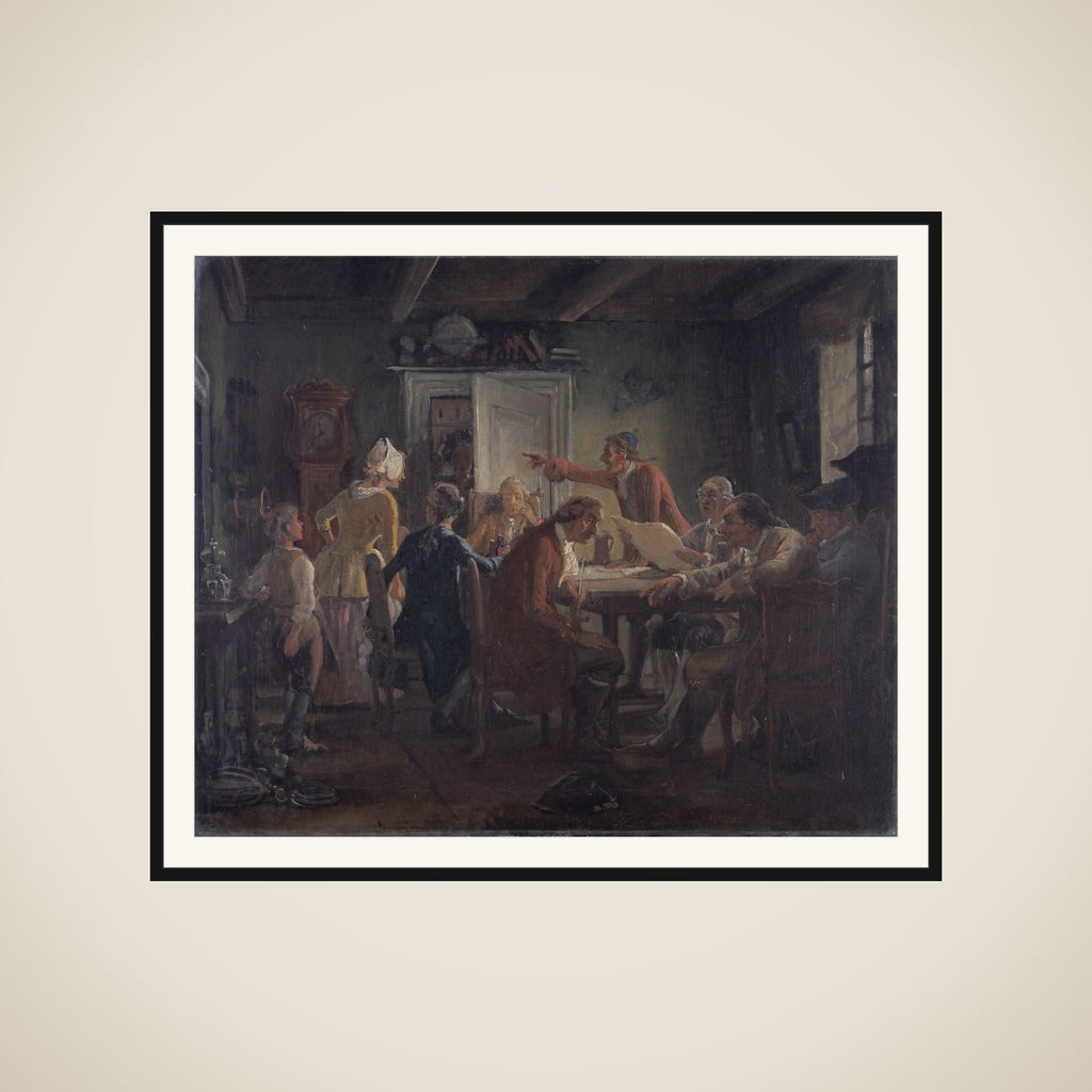 Collegium Politicum. Fra Ludvig Holbergs Den Politiske Kandestøber, 1. Akt, 2.Scene. framed