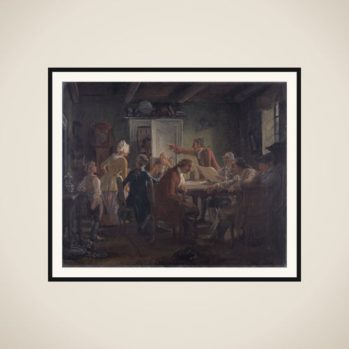 Collegium Politicum. Fra Ludvig Holbergs Den Politiske Kandestøber, 1. Akt, 2.Scene. framed