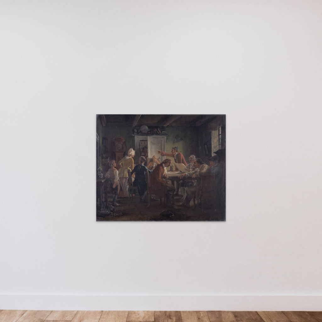 Collegium Politicum. Fra Ludvig Holbergs Den Politiske Kandestøber, 1. Akt, 2.Scene. unframed — shown to scale