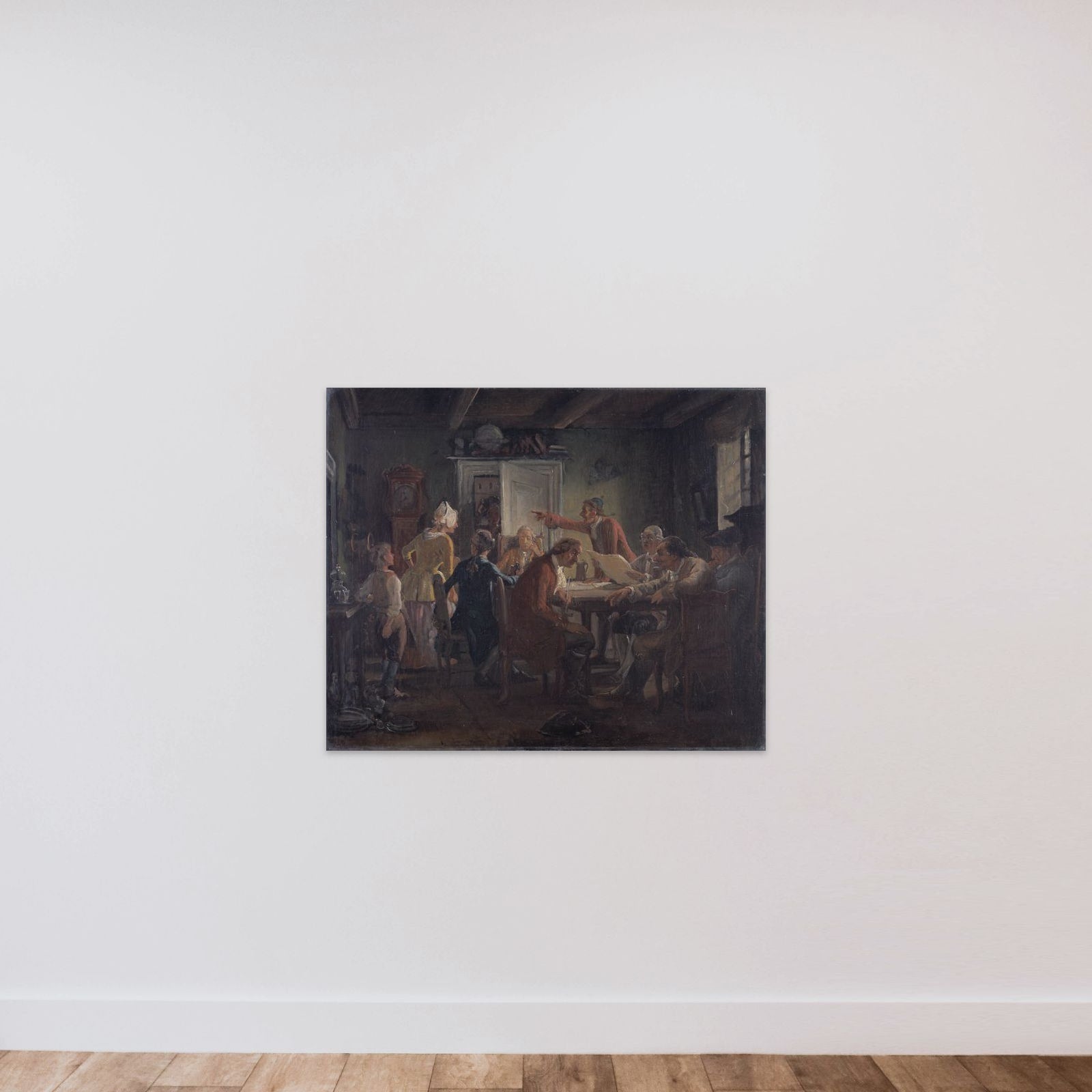 Collegium Politicum. Fra Ludvig Holbergs Den Politiske Kandestøber, 1. Akt, 2.Scene. unframed — shown to scale