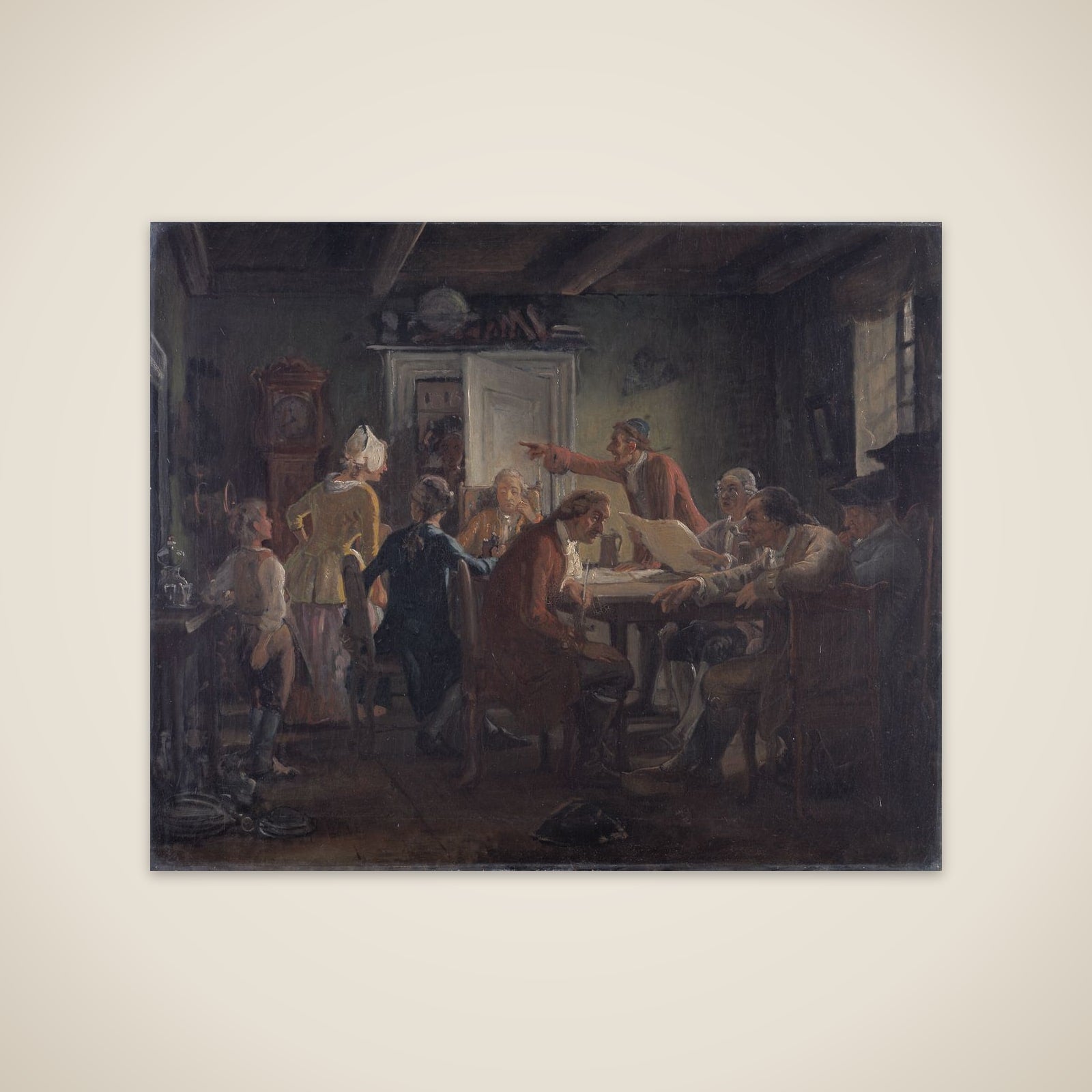 Collegium Politicum. Fra Ludvig Holbergs Den Politiske Kandestøber, 1. Akt, 2.Scene. unframed print