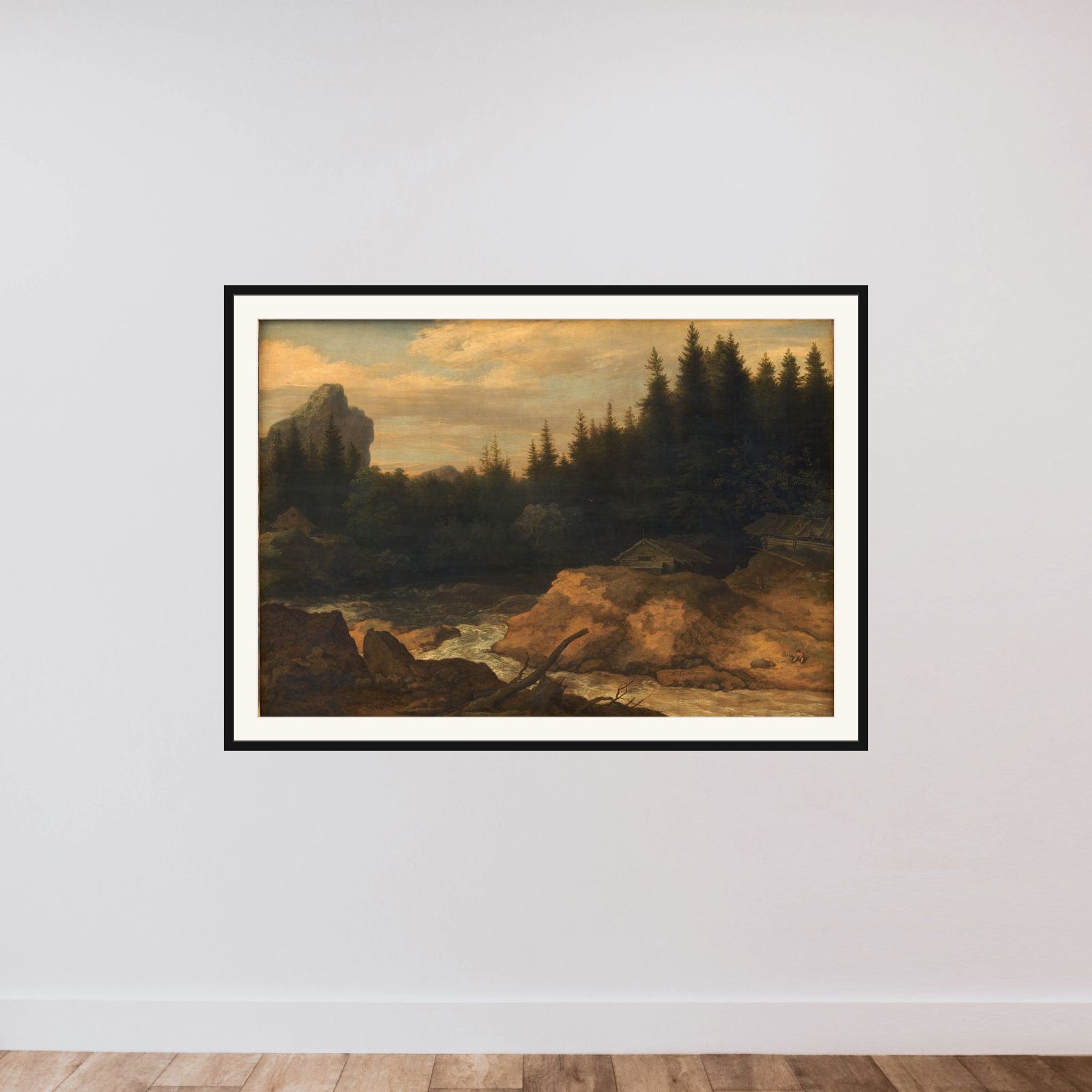Elven i granskoven framed — shown to scale