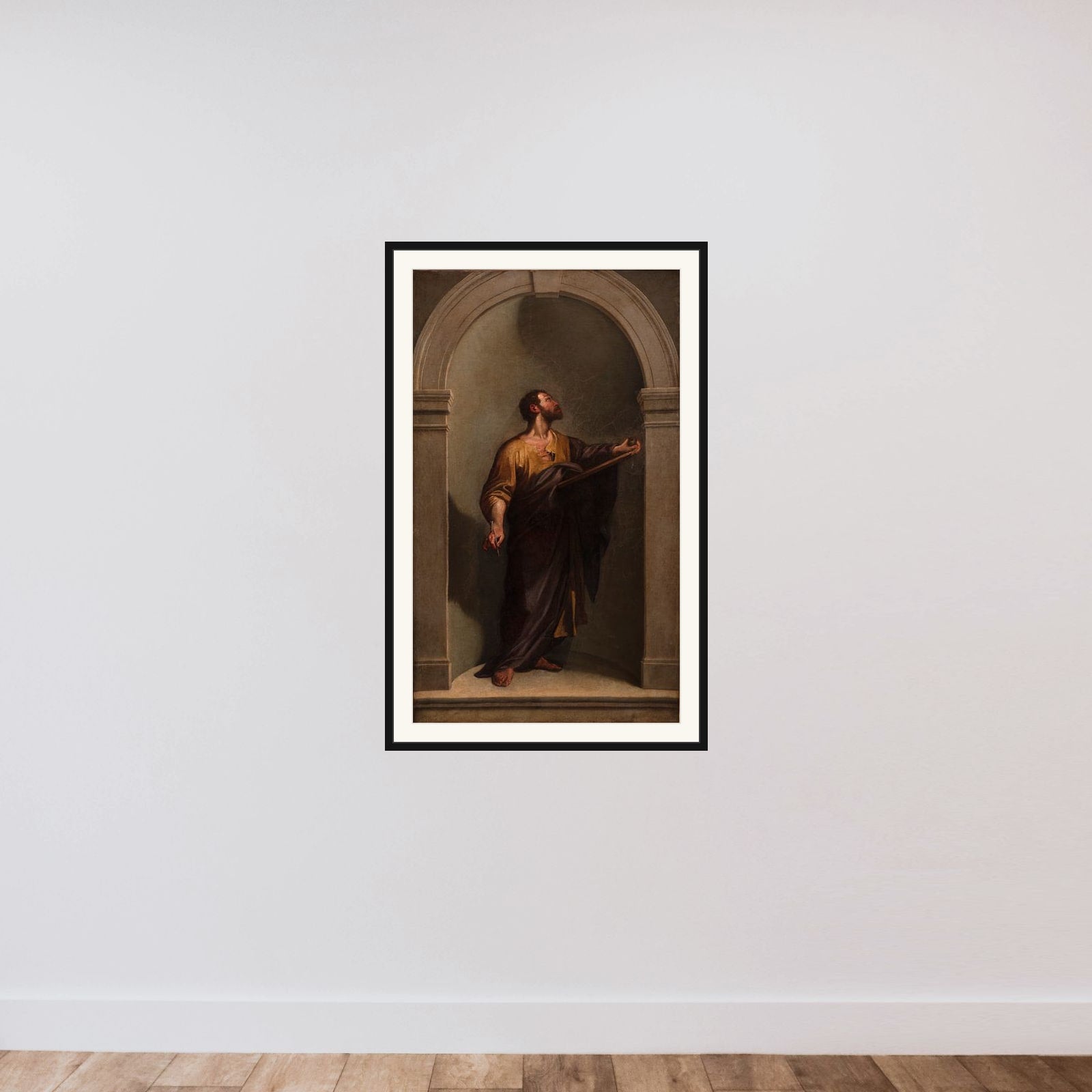 Evangelisten Matthæus framed — shown to scale