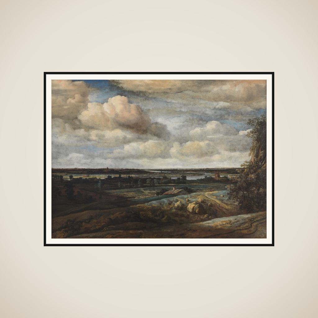Hollandsk panorama-landskab med Haarlem i det fjerne framed