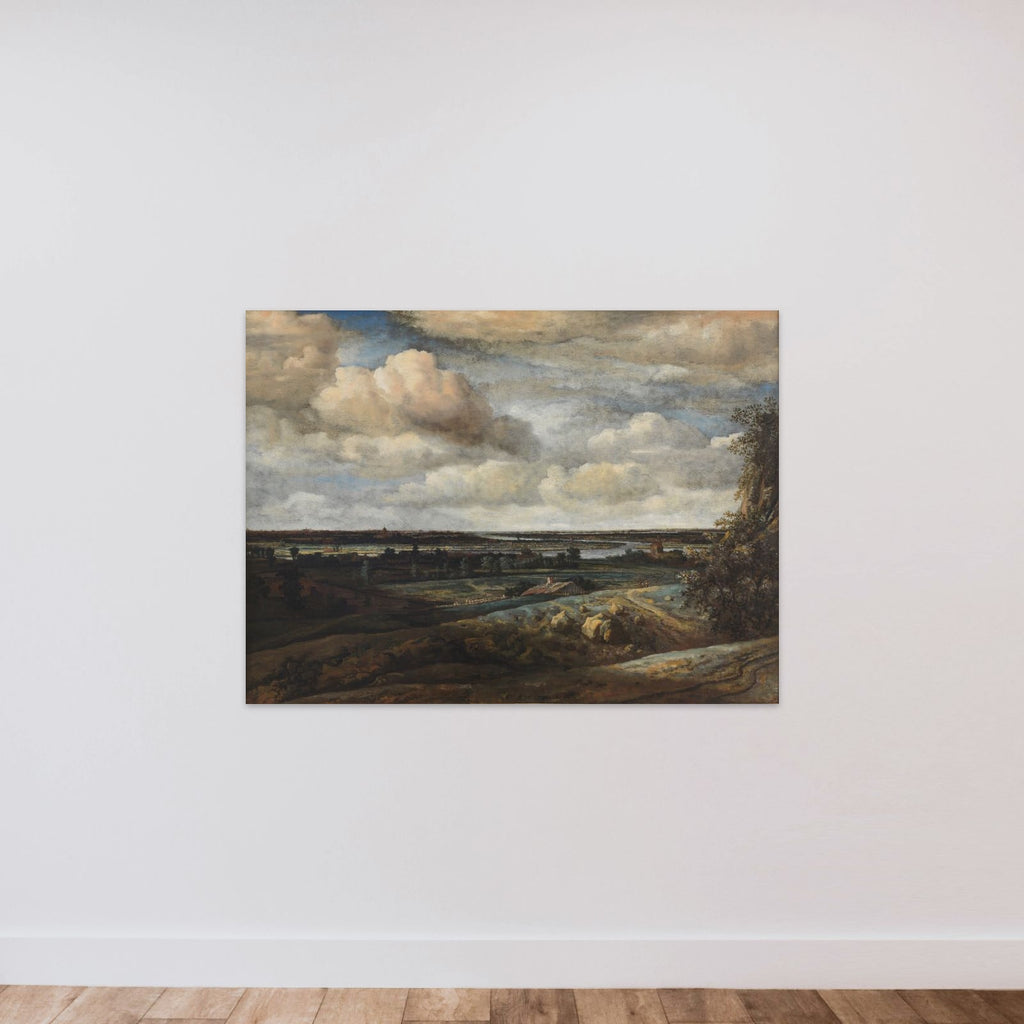 Hollandsk panorama-landskab med Haarlem i det fjerne unframed — shown to scale