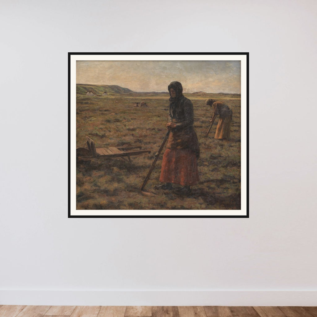 Kvinder hakker lyng framed — shown to scale