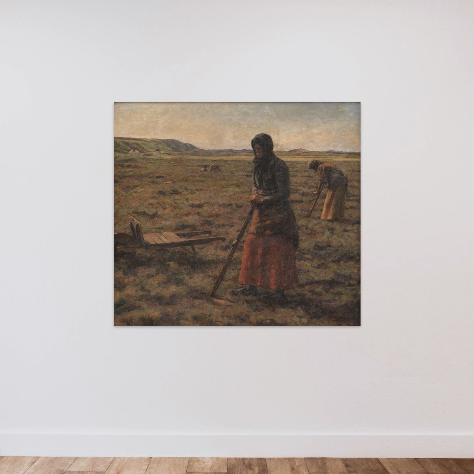 Kvinder hakker lyng unframed — shown to scale