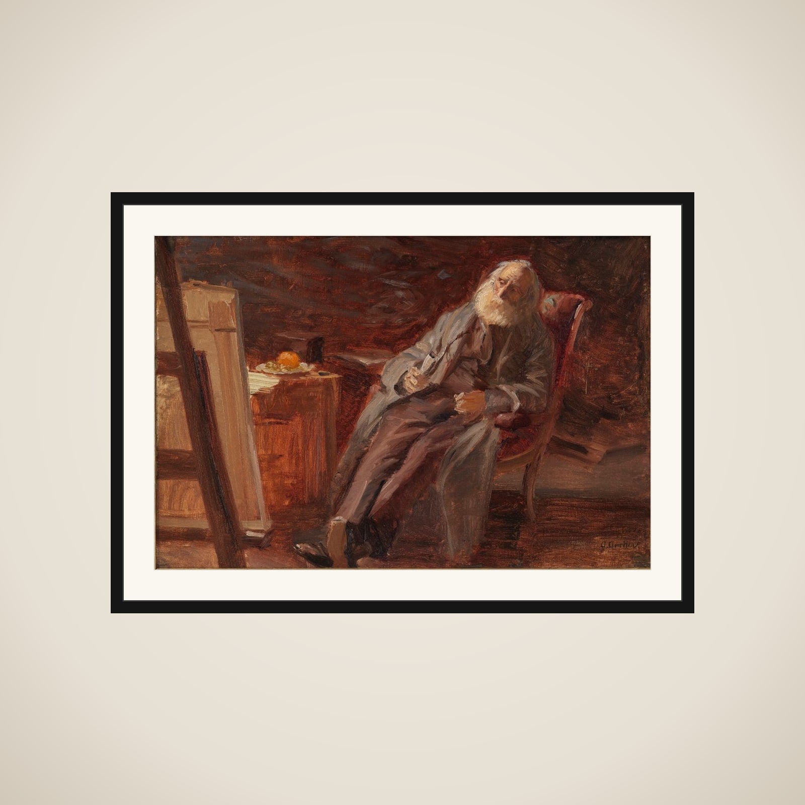Maleren Vilhelm Kyhn rygende pibe framed