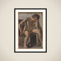 Siddende mandlig model framed