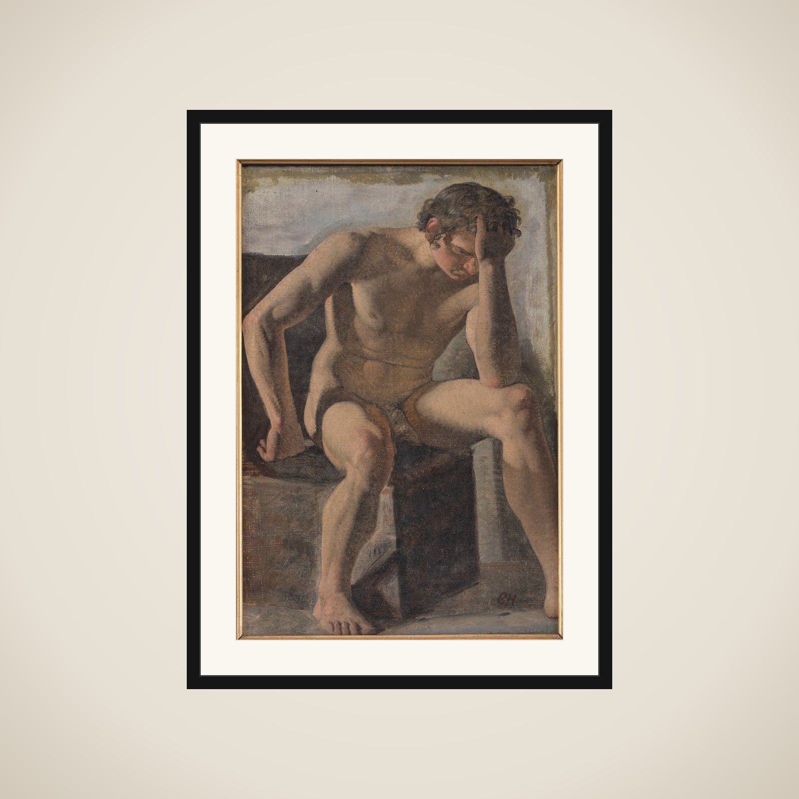 Siddende mandlig model framed