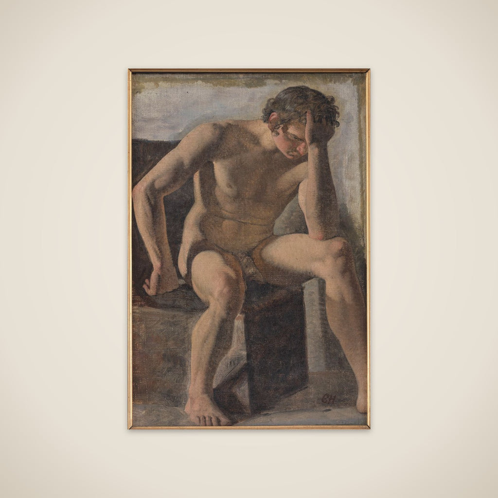 Siddende mandlig model unframed print