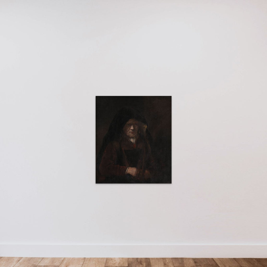 En gammel kone unframed — shown to scale