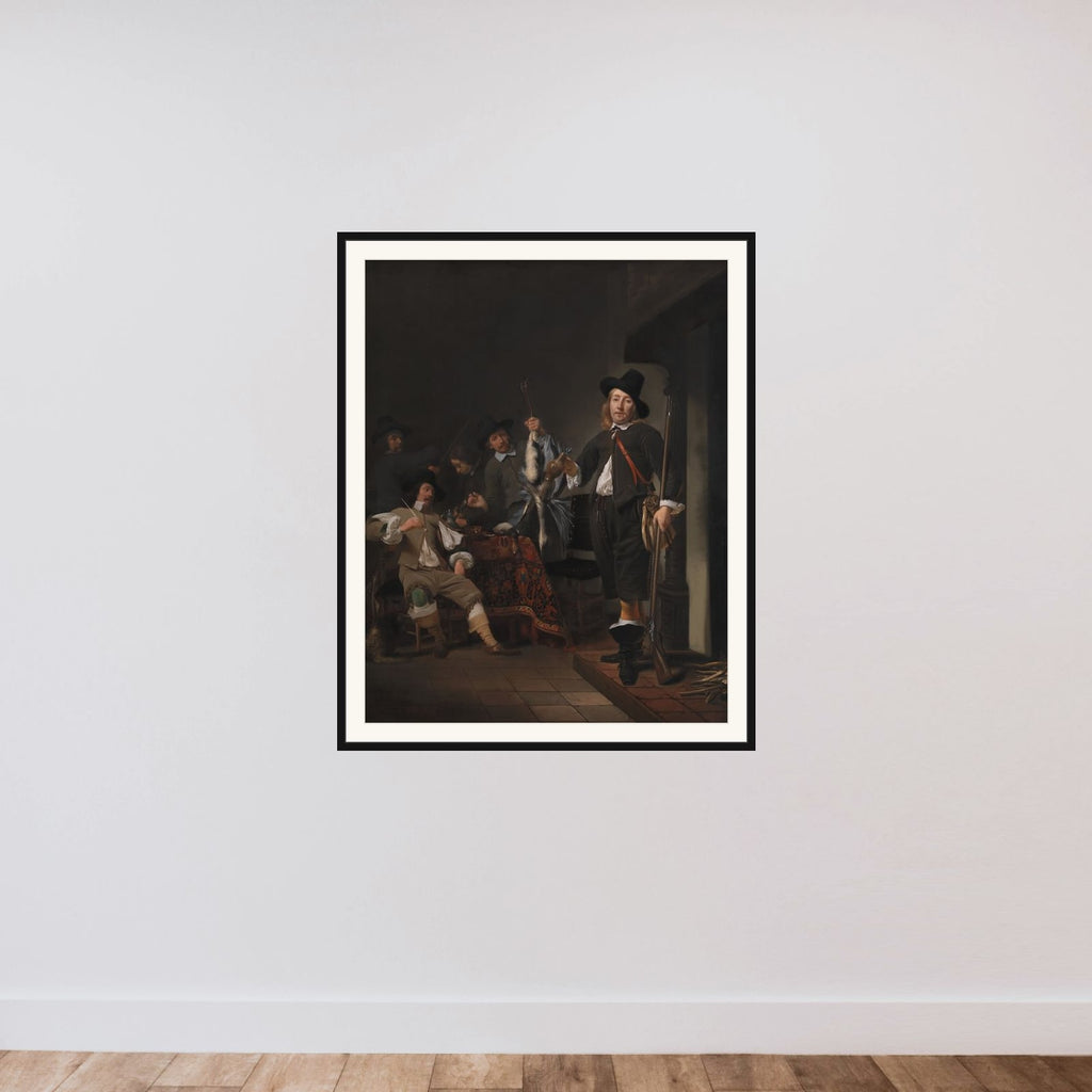Hjemkomsten fra en fuglejagt framed — shown to scale